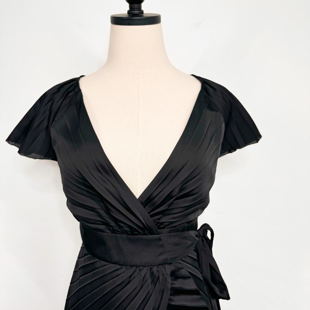 Diane Von Furstenberg Diston Wrap Dress Black Pleated Satin LBD Cocktail Size 0 - Picture 2 of 9